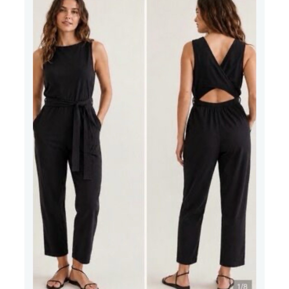 Marine Layer Eloise Belted Jumpsuit Sz XS Black Minimalist Beach